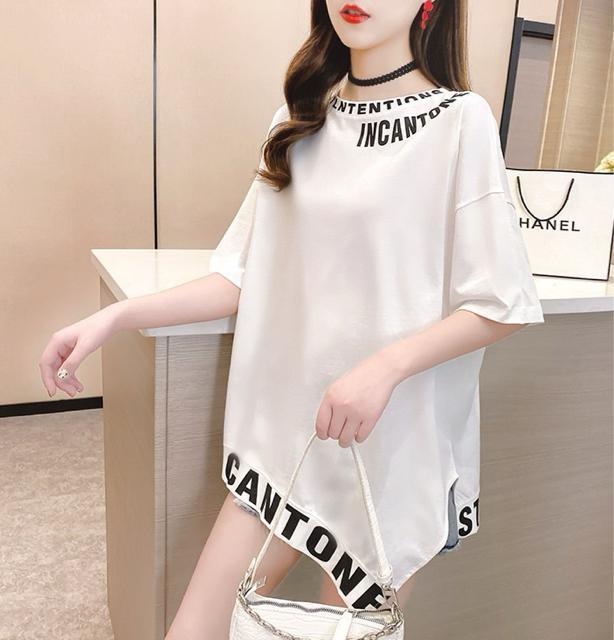 アシメロングtシャツ  ペイント英字ロゴ  裾不規則 ホワイト 大きいサイズ < 女性ファッション  アシメロングtシャツ  ペイント英字ロゴ  裾不規則 ホワイト 大きいサイズ < 女性ファッションの