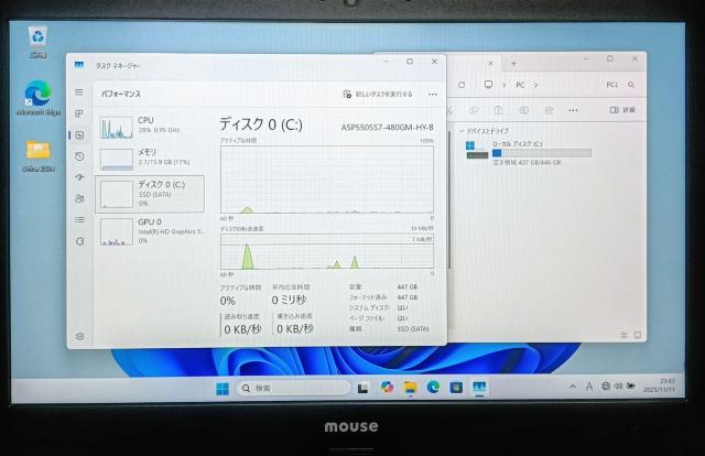 mouse Corei7 16GB SSD480GB Windows11 WebJ Windows11 m[gp\R  PC{/Ӌ@ 