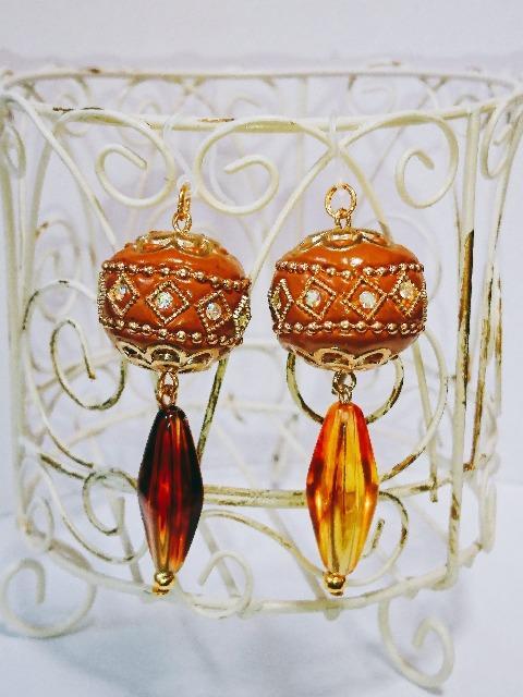 おおぶりブラウンクリスタルオーロラ模様ビーズべっ甲雫ピアス☆ < 女性アクセサリー/時計  おおぶりブラウンクリスタルオーロラ模様ビーズべっ甲雫ピアス☆  < 女性アクセサリー/時計の