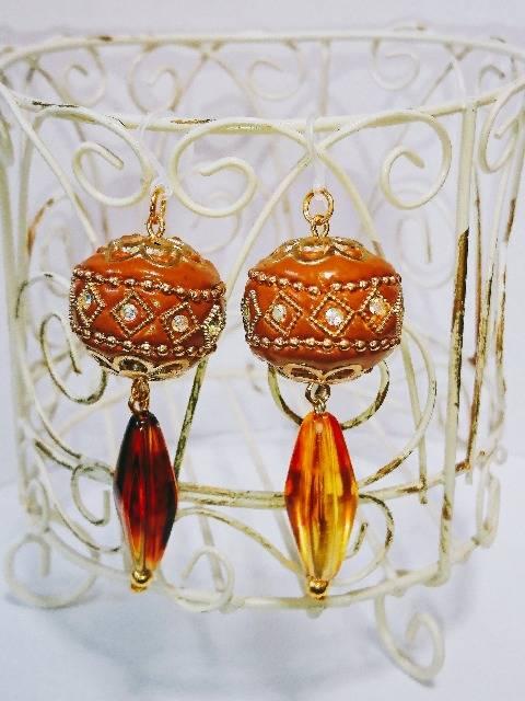 おおぶりブラウンクリスタルオーロラ模様ビーズべっ甲雫ピアス☆ < 女性アクセサリー/時計  おおぶりブラウンクリスタルオーロラ模様ビーズべっ甲雫ピアス☆ < 女性アクセサリー/時計の