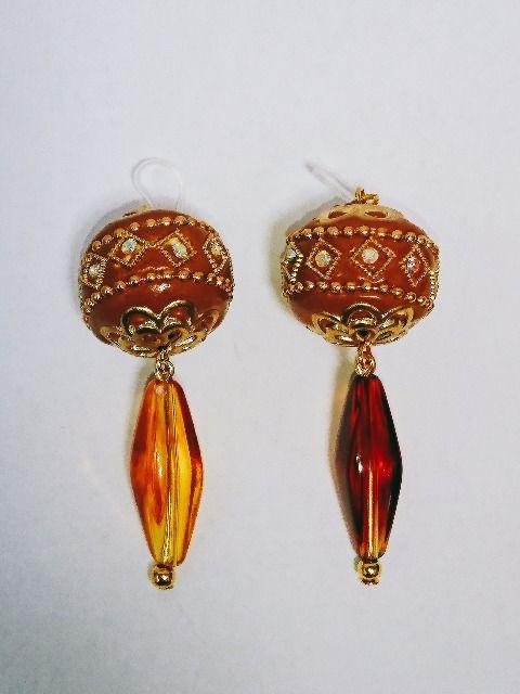 おおぶりブラウンクリスタルオーロラ模様ビーズべっ甲雫ピアス☆ < 女性アクセサリー/時計  おおぶりブラウンクリスタルオーロラ模様ビーズべっ甲雫ピアス☆ < 女性アクセサリー/時計の