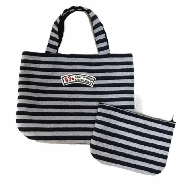 hハンドメイド〓ミニバック&ポーチ〓グレーボーダーカットソー < 女性ファッション hハンドメイド〓ミニバック&ポーチ〓グレーボーダーカットソー < 女性ファッションの