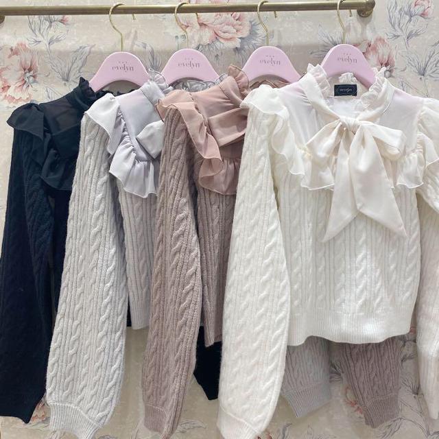 evelyn エブリン シフォン フリル ニット LS < ブランド  evelyn エブリン シフォン フリル ニット LS < ブランドの