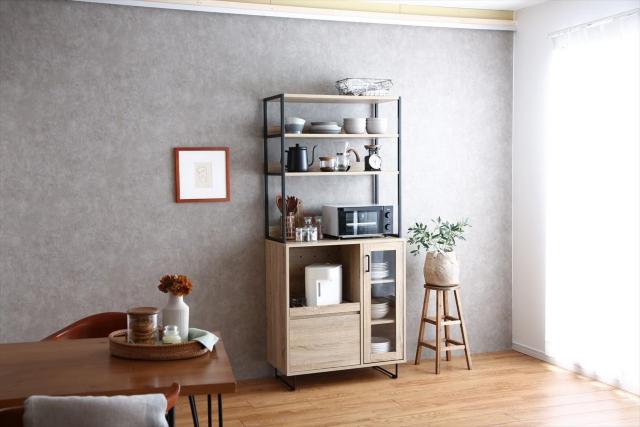 【送料無料】【幅80cm】Walter オープン棚 キッチン収納 ガラス扉 レンジ < インテリア/ライフ 【送料無料】【幅80cm】Walter オープン棚 キッチン収納 ガラス扉 レンジ < インテリア/ライフの