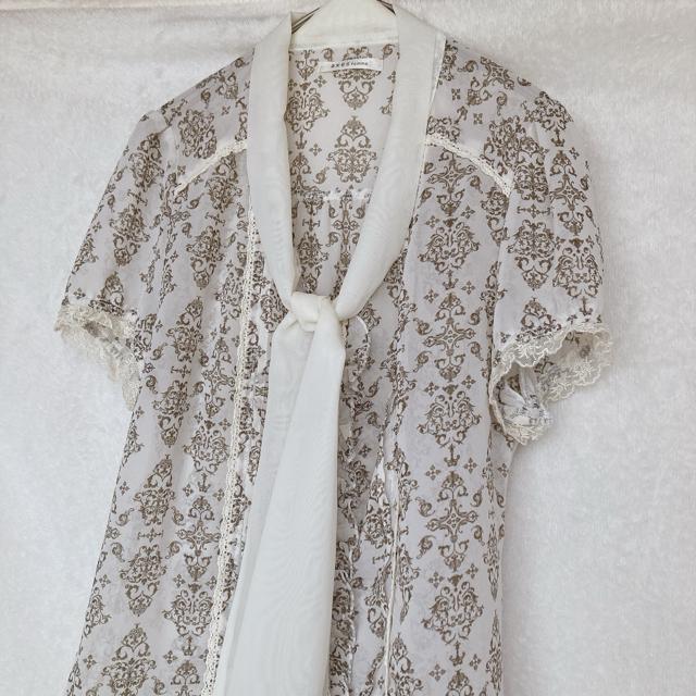 axes femme アクシーズ シースル 半袖 ブラウス リボンタイ付き M N2m < ブランド  axes femme アクシーズ シースル 半袖 ブラウス リボンタイ付き M N2m < ブランドの