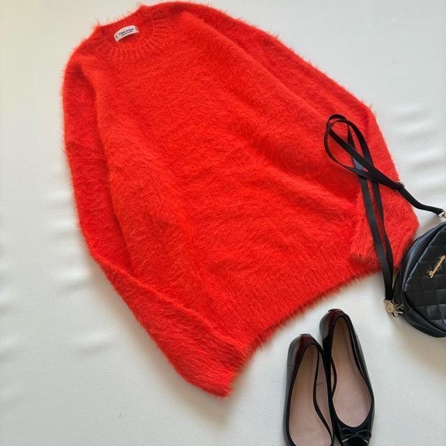 ◆極美品◆TINA:JOJUN◆ふわふわシャギー長袖ニット◆チュニック◆赤◆ < 女性ファッション  ◆極美品◆TINA:JOJUN◆ふわふわシャギー長袖ニット◆チュニック◆赤◆ < 女性ファッションの