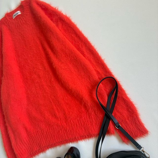 ◆極美品◆TINA:JOJUN◆ふわふわシャギー長袖ニット◆チュニック◆赤◆ < 女性ファッション  ◆極美品◆TINA:JOJUN◆ふわふわシャギー長袖ニット◆チュニック◆赤◆ < 女性ファッションの