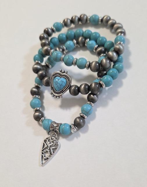 ターコイズブレスレット★3点セット★新品 インディアンアクセサリー レディースブレスレット ターコイズアクセサリー < 女性アクセサリー/時計 ターコイズブレスレット★3点セット★新品 インディアンアクセサリー レディースブレスレット ターコイズアクセサリー < 女性アクセサリー/時計の