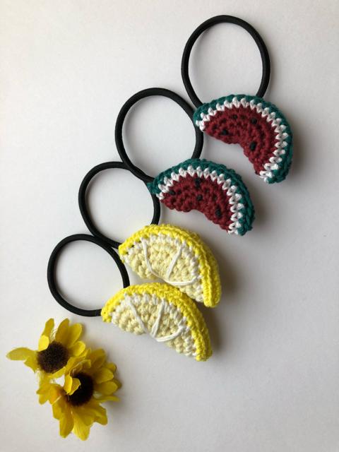 ハンドメイド ヘアゴム 真っ赤なスイカと爽やかレモン♪♪ < 女性ファッション  ハンドメイド ヘアゴム 真っ赤なスイカと爽やかレモン♪♪  < 女性ファッションの