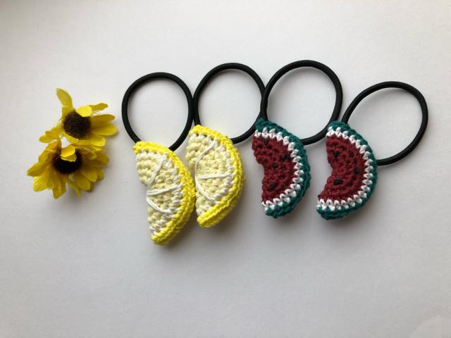 ハンドメイド ヘアゴム 真っ赤なスイカと爽やかレモン♪♪ < 女性ファッション  ハンドメイド ヘアゴム 真っ赤なスイカと爽やかレモン♪♪ < 女性ファッションの