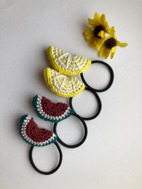 ハンドメイド ヘアゴム 真っ赤なスイカと爽やかレモン♪♪ < 女性ファッション  ハンドメイド ヘアゴム 真っ赤なスイカと爽やかレモン♪♪ < 女性ファッションの