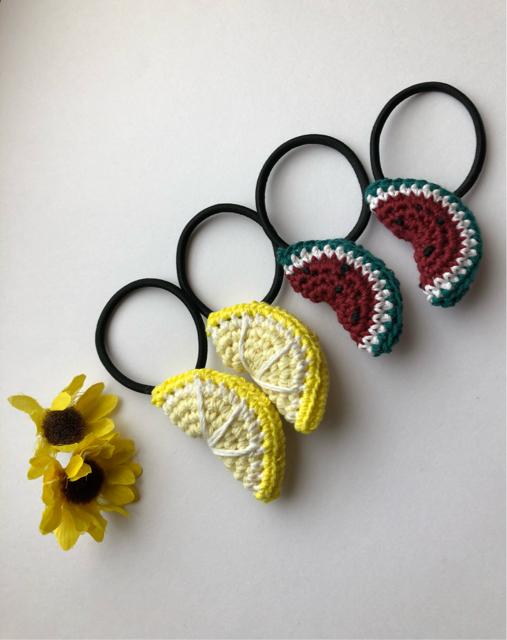 ハンドメイド ヘアゴム 真っ赤なスイカと爽やかレモン♪♪ < 女性ファッション  ハンドメイド ヘアゴム 真っ赤なスイカと爽やかレモン♪♪ < 女性ファッションの