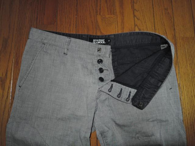 HYSTERIC GLAMOUR ヒステリックグラマー 薄手コ ットン パンツ M 灰 裏地チェック柄 ロールアップ < ブランド  HYSTERIC GLAMOUR ヒステリックグラマー 薄手コ ットン パンツ M 灰 裏地チェック柄 ロールアップ < ブランドの