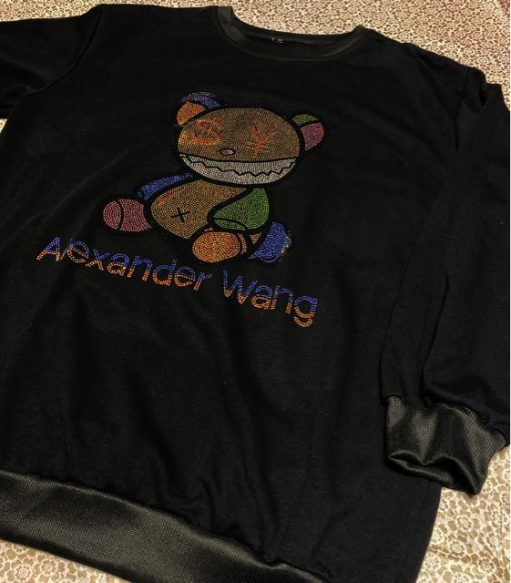 トレーナー キラキララインストーン付き カラフルクマ柄 長袖 ブラック 大きいサイズ < 女性ファッション  トレーナー キラキララインストーン付き カラフルクマ柄 長袖 ブラック 大きいサイズ < 女性ファッションの