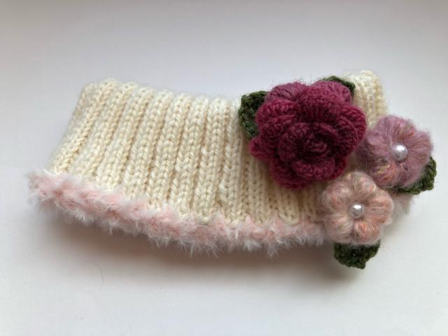 ハンドメイド ネックウォーマー ウール100% 薔薇とぷっくり花 < 女性ファッション  ハンドメイド ネックウォーマー ウール100% 薔薇とぷっくり花 < 女性ファッションの