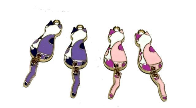 2220 しっぽが揺れる猫 ねこネコ 4個入り ピンクと紫 金属チャーム エナメルパーツ < ペット/手芸/園芸 2220 しっぽが揺れる猫 ねこネコ 4個入り ピンクと紫 金属チャーム エナメルパーツ < ペット/手芸/園芸の