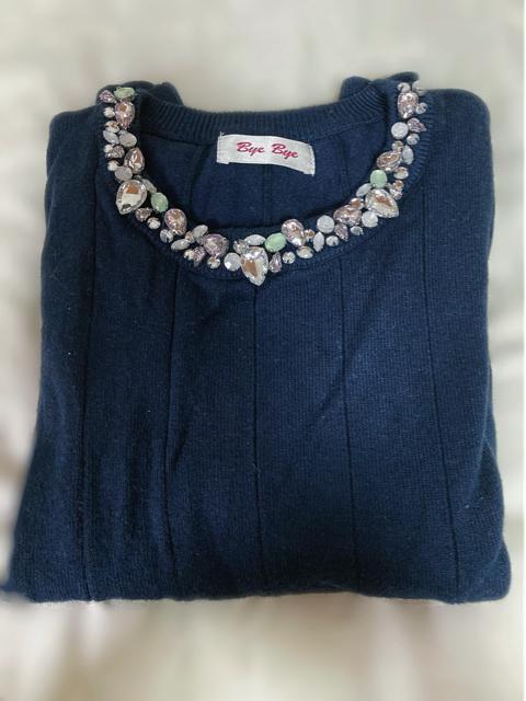 Mixビジューリブニット●ネイビー紺●ByeByeバイバイ●クリア・ホワイト・ミントグリーン < ブランド  Mixビジューリブニット●ネイビー紺●ByeByeバイバイ●クリア・ホワイト・ミントグリーン < ブランドの