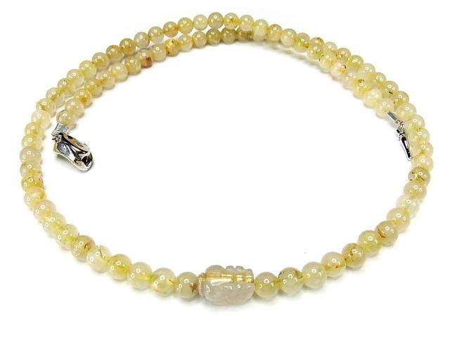タイチン入りヒキュウ手彫りゴールドルチルクォーツ5mm強天然石ネックレス < 女性アクセサリー/時計  タイチン入りヒキュウ手彫りゴールドルチルクォーツ5mm強天然石ネックレス  < 女性アクセサリー/時計の