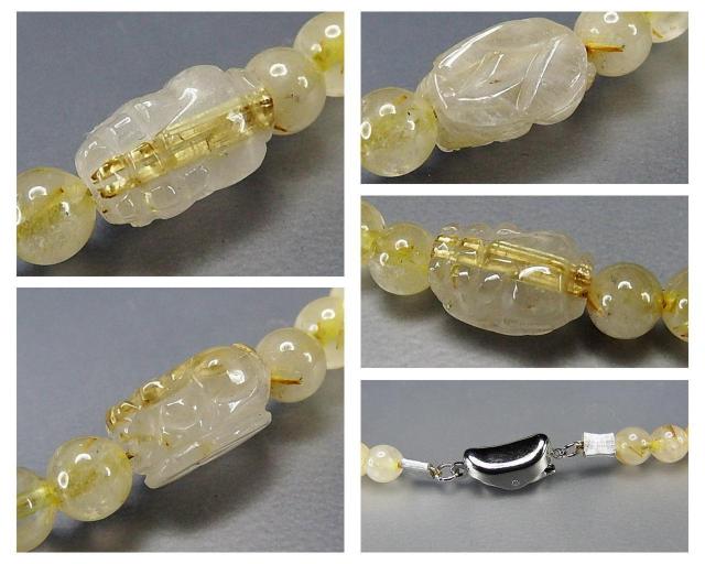 タイチン入りヒキュウ手彫りゴールドルチルクォーツ5mm強天然石ネックレス < 女性アクセサリー/時計  タイチン入りヒキュウ手彫りゴールドルチルクォーツ5mm強天然石ネックレス < 女性アクセサリー/時計の