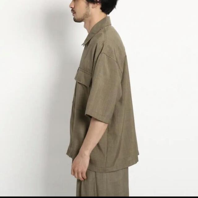 リネンタッチシャンブレー ビッグシルエット 半袖ジップシャツ   L < 男性ファッション  リネンタッチシャンブレー ビッグシルエット 半袖ジップシャツ   L < 男性ファッションの