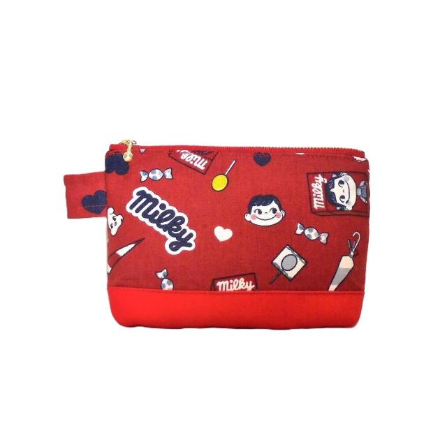 【17p幅ミニ】◆ペコちゃん・Milky・チョコ×レトロ赤×赤無地◆ファスナーポーチ < 女性ファッション 【17p幅ミニ】◆ペコちゃん・Milky・チョコ×レトロ赤×赤無地◆ファスナーポーチ < 女性ファッションの