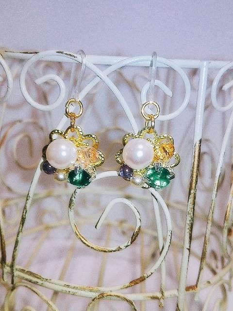 お花グリーンダイヤパールチェコパープルローズスワロ樹脂フック < 女性アクセサリー/時計  お花グリーンダイヤパールチェコパープルローズスワロ樹脂フック  < 女性アクセサリー/時計の