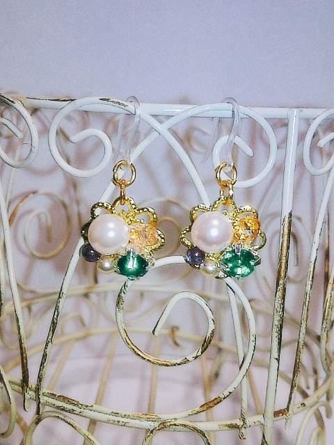 お花グリーンダイヤパールチェコパープルローズスワロ樹脂フック < 女性アクセサリー/時計  お花グリーンダイヤパールチェコパープルローズスワロ樹脂フック < 女性アクセサリー/時計の