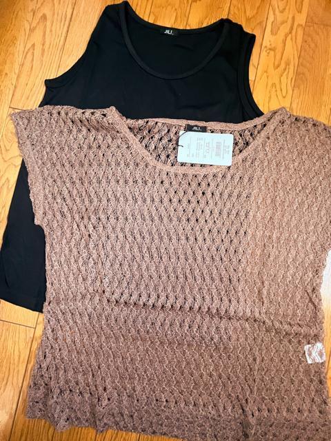 Lサイズ!エレガント!2点セット!黒ノースリーブ!and編み編み!フレンチ袖!アウター!セット!新品! < 女性ファッション  Lサイズ!エレガント!2点セット!黒ノースリーブ!and編み編み!フレンチ袖!アウター!セット!新品! < 女性ファッションの