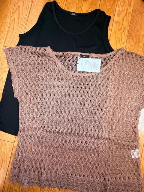 Lサイズ!エレガント!2点セット!黒ノースリーブ!and編み編み!フレンチ袖!アウター!セット!新品! < 女性ファッション  Lサイズ!エレガント!2点セット!黒ノースリーブ!and編み編み!フレンチ袖!アウター!セット!新品! < 女性ファッションの