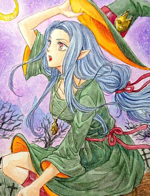 自作イラスト☆オリジナル☆ハロウィンに遅刻しそうな魔女☆ < アニメ/コミック/キャラクター  自作イラスト☆オリジナル☆ハロウィンに遅刻しそうな魔女☆ < アニメ/コミック/キャラクターの