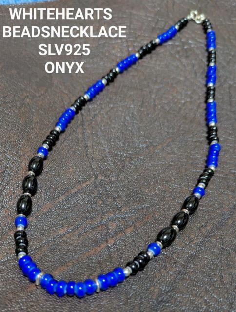 ホワイトハーツ★黒・紺★天然オニキス★SLV925★ビーズネックレス★新品未着用 < 女性アクセサリー/時計 ホワイトハーツ★黒・紺★天然オニキス★SLV925★ビーズネックレス★新品未着用 < 女性アクセサリー/時計の