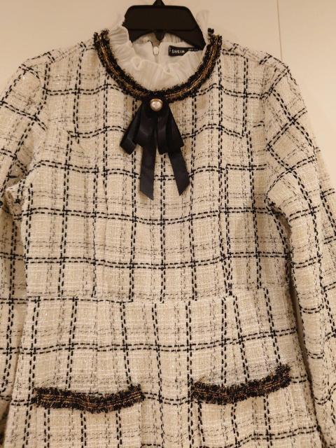 SHEIN 白黒チェック柄 ツイードワンピース膝丈 Мサイズ < 女性ファッション  SHEIN 白黒チェック柄 ツイードワンピース膝丈 Мサイズ < 女性ファッションの