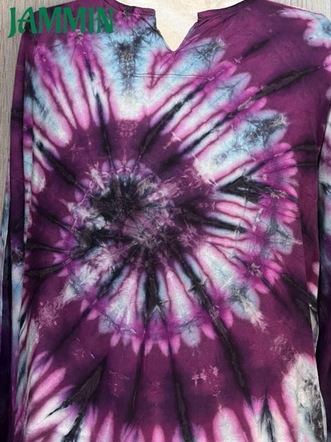 ぐるぐるタイダイクルタ 長袖 エスニック アジアン ヒッピー サイケ < 男性ファッション ぐるぐるタイダイクルタ 長袖 エスニック アジアン ヒッピー サイケ < 男性ファッションの