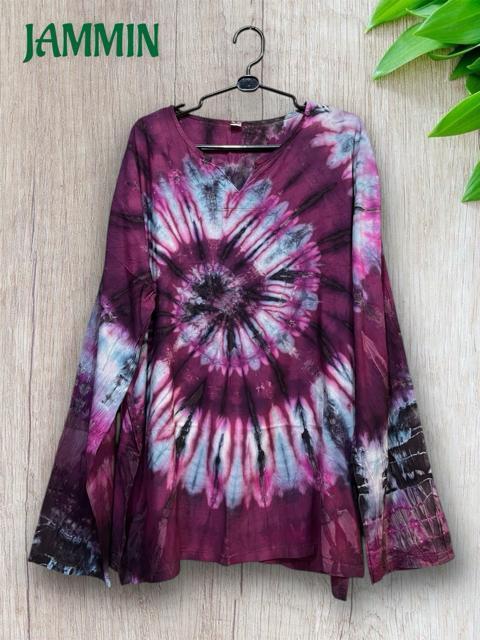 ぐるぐるタイダイクルタ 長袖 エスニック アジアン ヒッピー サイケ < 男性ファッション ぐるぐるタイダイクルタ 長袖 エスニック アジアン ヒッピー サイケ < 男性ファッションの