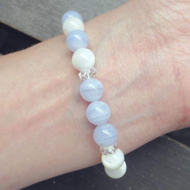 ブルーレースxマザーオブパールブレスレット 天然石 < 男性アクセサリー/時計  ブルーレースxマザーオブパールブレスレット 天然石 < 男性アクセサリー/時計の