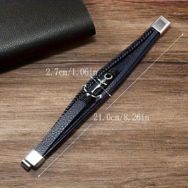 爆ヤス価格590円★男性用のファンキースタイルのアンカーチャームが付いたレザーブレスレット - ブラックPUレザー 赤 < 男性アクセサリー/時計  爆ヤス価格590円★男性用のファンキースタイルのアンカーチャームが付いたレザーブレスレット - ブラックPUレザー 赤 < 男性アクセサリー/時計の