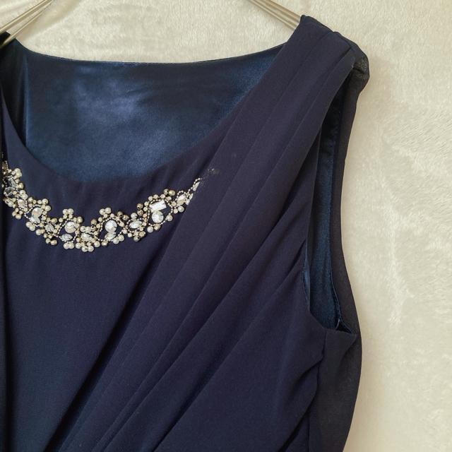 ネイビー ビーズ ビジュー 装飾 ドレープ ノースリーブ ドレス ワンピース M N2m < ブランド ネイビー ビーズ ビジュー 装飾 ドレープ ノースリーブ ドレス ワンピース M N2m < ブランドの