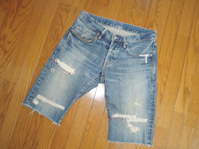HYSTERIC GLAMOUR ヒステリックグラマー ダメージ加工 デニム ショーツ 30インディゴ ハーフパンツ パッチワーク < ブランド  HYSTERIC GLAMOUR ヒステリックグラマー ダメージ加工 デニム ショーツ 30インディゴ ハーフパンツ パッチワーク < ブランドの