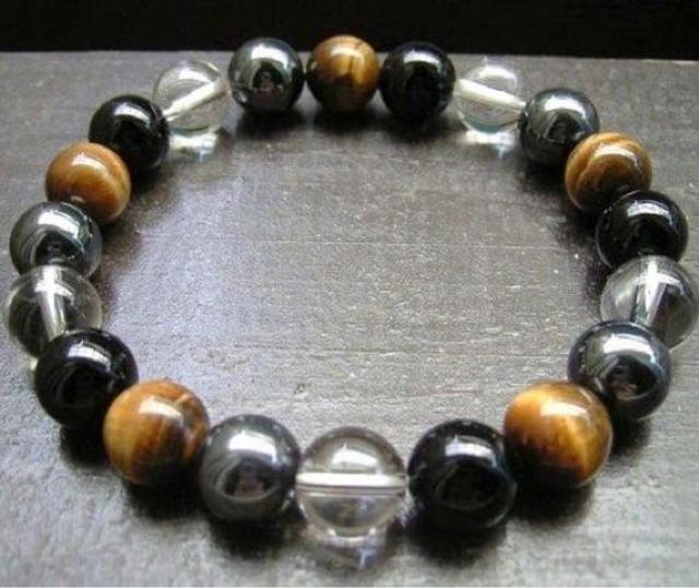 タイガーアイxヘマタイトxオニキスx水晶ブレスレット < 男性アクセサリー/時計 タイガーアイxヘマタイトxオニキスx水晶ブレスレット < 男性アクセサリー/時計の