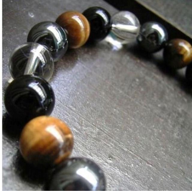 タイガーアイxヘマタイトxオニキスx水晶ブレスレット < 男性アクセサリー/時計 タイガーアイxヘマタイトxオニキスx水晶ブレスレット < 男性アクセサリー/時計の