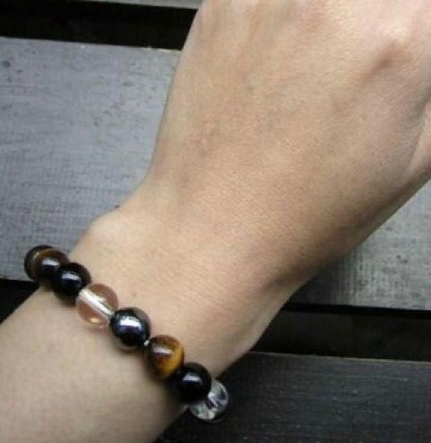 タイガーアイxヘマタイトxオニキスx水晶ブレスレット < 男性アクセサリー/時計 タイガーアイxヘマタイトxオニキスx水晶ブレスレット < 男性アクセサリー/時計の