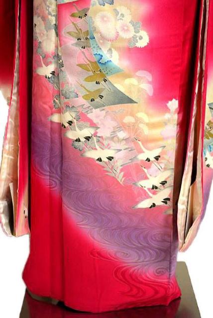 【最高級】美品 金彩 短冊 鶴菊 流水 振袖・袋帯・長襦袢7点セット 身丈168.5cm 裄丈66cm 長さ445cm T3469 < 女性ファッション  【最高級】美品 金彩 短冊 鶴菊 流水 振袖・袋帯・長襦袢7点セット 身丈168.5cm 裄丈66cm 長さ445cm T3469 < 女性ファッションの