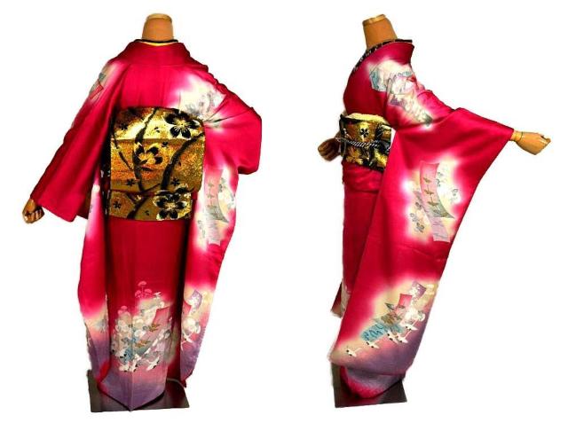 【最高級】美品 金彩 短冊 鶴菊 流水 振袖・袋帯・長襦袢7点セット 身丈168.5cm 裄丈66cm 長さ445cm T3469 < 女性ファッション  【最高級】美品 金彩 短冊 鶴菊 流水 振袖・袋帯・長襦袢7点セット 身丈168.5cm 裄丈66cm 長さ445cm T3469 < 女性ファッションの
