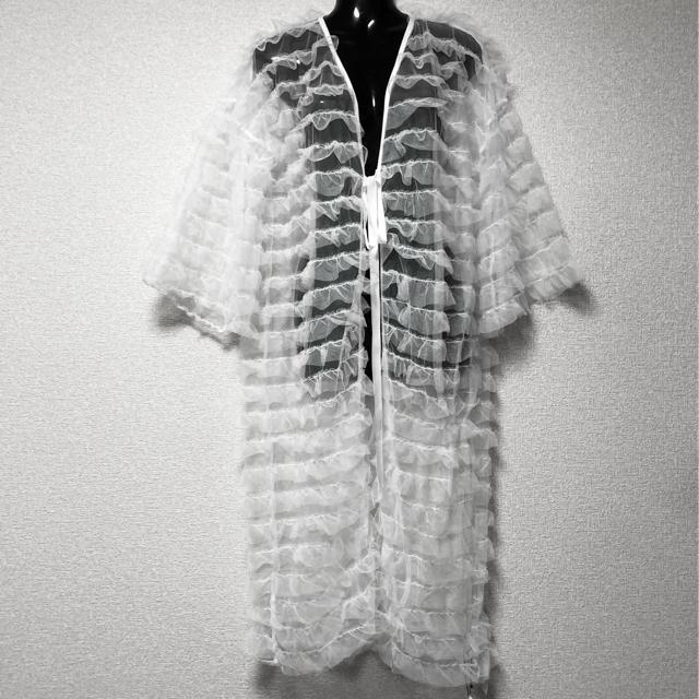 【新品/Drug honey】フリル付メッシュロング丈シアーカーデ < ブランド  【新品/Drug honey】フリル付メッシュロング丈シアーカーデ < ブランドの