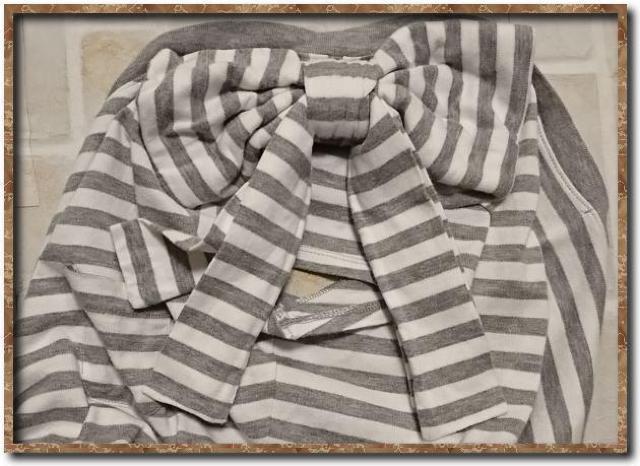 カオン リボン付きボーダーカットソー 白×グレー < ブランド  カオン リボン付きボーダーカットソー 白×グレー < ブランドの