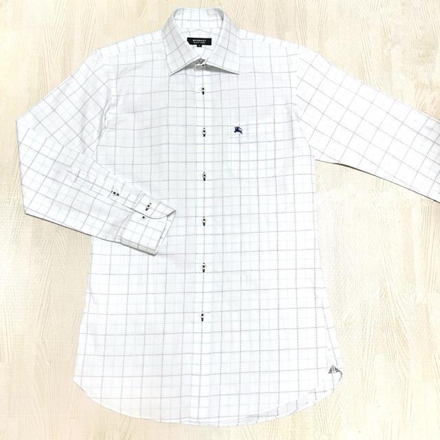 【美品】マス目柄 長袖シャツ/M/白/BURBERRY BLACK LABEL/コットン100% < 男性ファッション  【美品】マス目柄 長袖シャツ/M/白/BURBERRY BLACK LABEL/コットン100% < 男性ファッションの