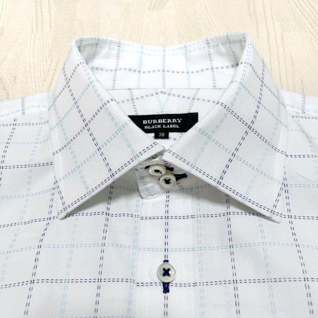 【美品】マス目柄 長袖シャツ/M/白/BURBERRY BLACK LABEL/コットン100% < 男性ファッション  【美品】マス目柄 長袖シャツ/M/白/BURBERRY BLACK LABEL/コットン100% < 男性ファッションの