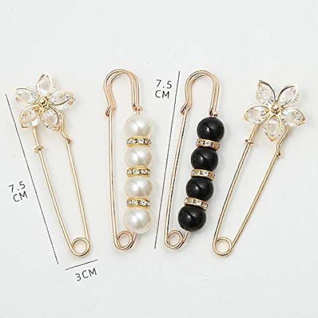 6本セット【新品未使用】4weyウエスト調整ピン●金ゴールド●黒/白/花●ストールピン ブローチ 胸チラ防止 < 女性アクセサリー/時計  6本セット【新品未使用】4weyウエスト調整ピン●金ゴールド●黒/白/花●ストールピン ブローチ 胸チラ防止 < 女性アクセサリー/時計の