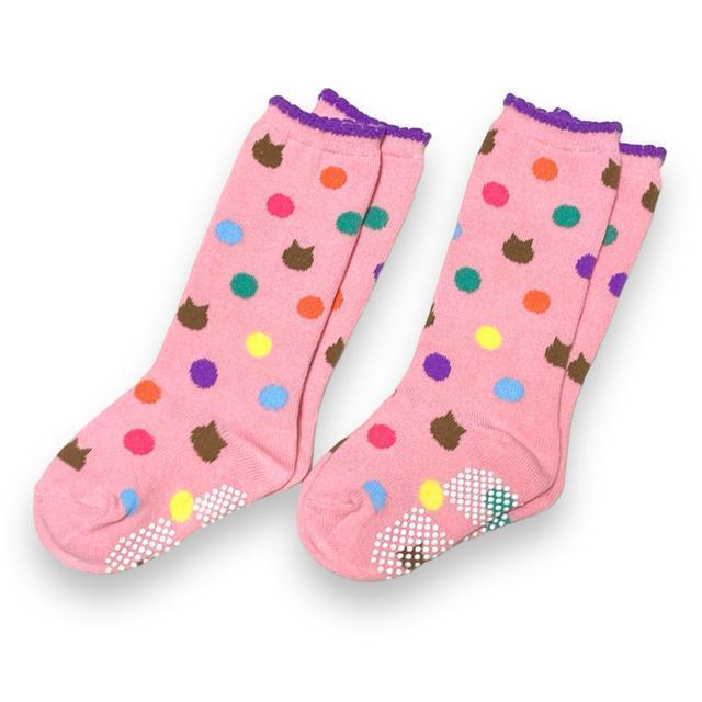 【新品/9〜15cm】猫×ドット柄ソックス☆2足セット/ピンク < キッズ/ベビー  【新品/9〜15cm】猫×ドット柄ソックス☆2足セット/ピンク < キッズ/ベビーの