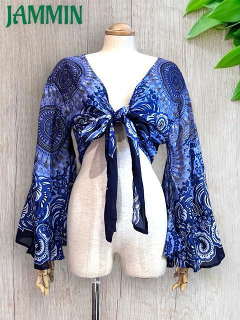 アジアン紋様柄フレア袖ボレロ アジアン ヒッピー ベリーダンス エスニック チョリ < 女性ファッション アジアン紋様柄フレア袖ボレロ アジアン ヒッピー ベリーダンス エスニック チョリ < 女性ファッションの